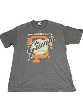 Majestic Men XL MLB San Francisco SF Giants Gray Logo Tee National League Shirt